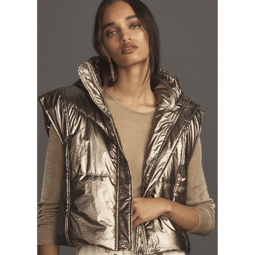 Anthropologie Daily Practice Bronze Metallic Puffer Vest Size XS EUC